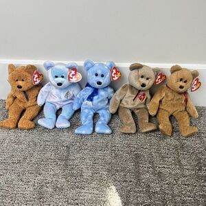 TY Beanie Baby Vintage Rare Lot Of 5 1999 Holiday Signature Bear Curly Issy Fuzz